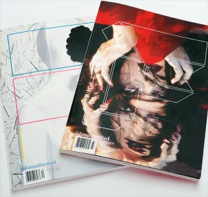 FU+Magazine a perfect bound softcover book bound and laying on a table, notice the thick spine